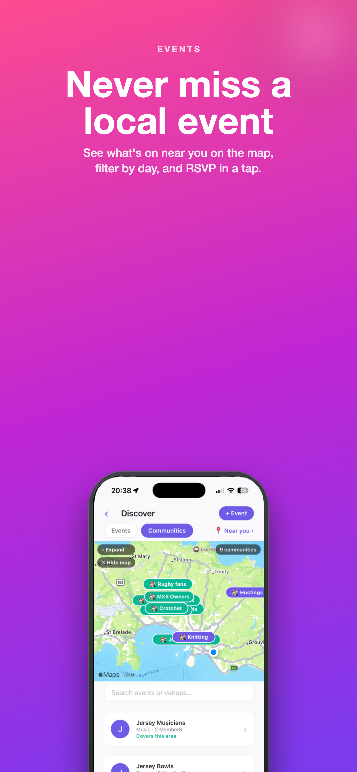 Never miss a local event — the Discover map